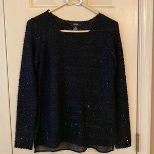 Holiday party! Black sparkly long-sleeved sweater. Alfani petite